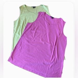 TWO!! Lands’ End Sleeveless Tank Tops Bundle Pink & Green Size 1X 16W–18W